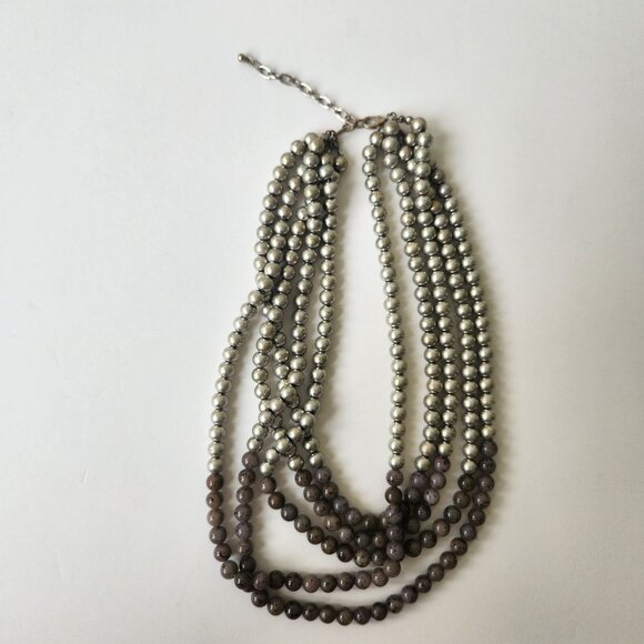 Multi-Strand Silver & Brown Beaded Necklace Western Classy Glam Elegant Office - Picture 3 of 5